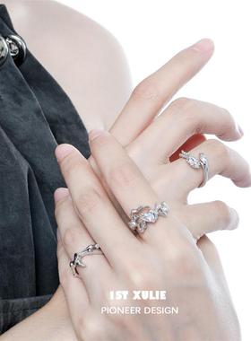 纯银不掉色蛇形戒指锆石冷淡风高级925纯银小众设计ins食指开口戒