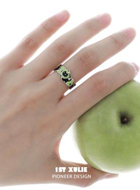 苹果猫狗乐园纯银戒指原创小众设计高级感食指戒不掉色