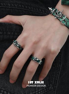 本命年蛇形纯银戒指皮革新年小众设计不掉色食指开口情侣