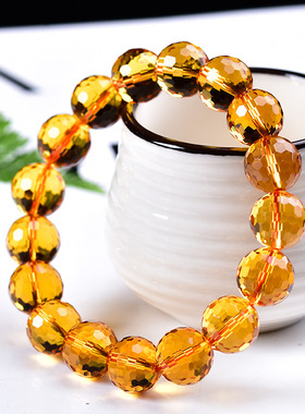 巴西黄水晶圆珠手链黄水晶128面切面手串韩版时尚情侣水晶饰品