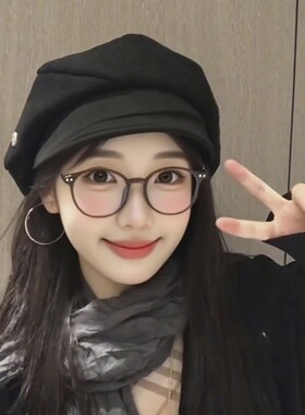 帽子女款2026新款韩版八角帽女秋冬季褶皱云朵大头围贝雷帽画家帽