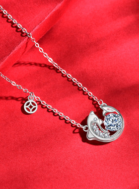 原创中国风S925银镀18K金锦鲤鱼项链女时尚国潮莫桑钻锁骨吊坠ins