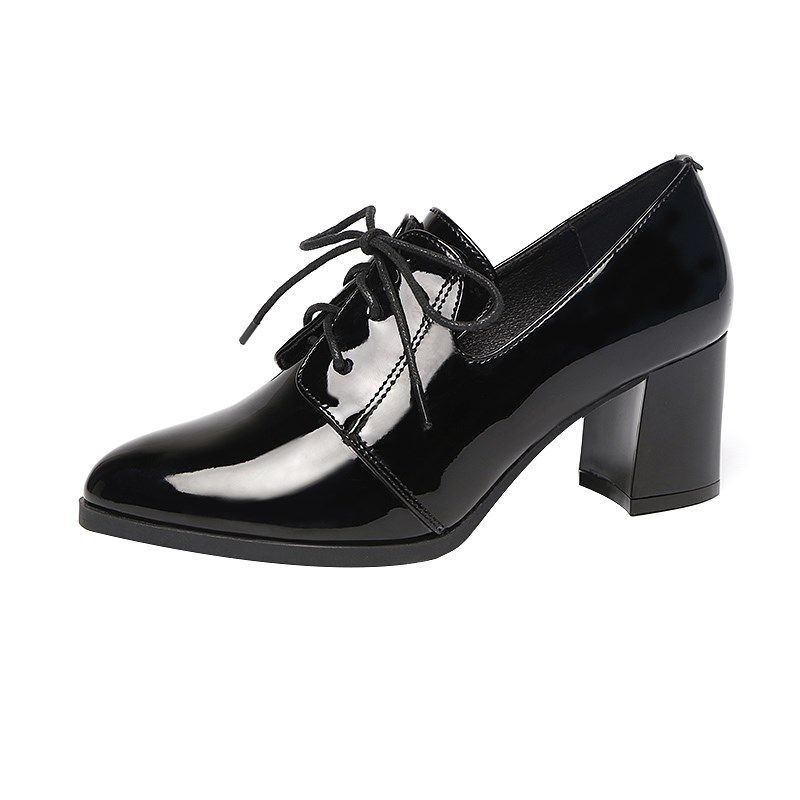 薏尔康2025春秋新款真皮高跟女单鞋深口尖头系带粗跟时尚小皮鞋女,淘宝优惠券,粉丝福利购,淘宝优惠卷