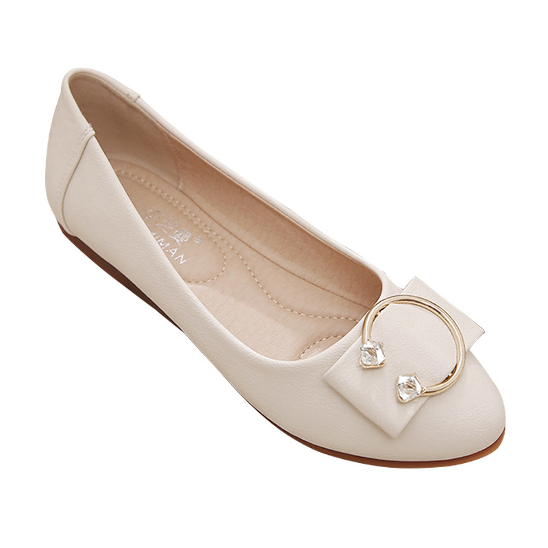 单鞋女春秋2023新款韩版浅口水钻软底防滑妈妈豆豆鞋四季平底鞋女,淘宝优惠券,粉丝福利购,淘宝优惠卷