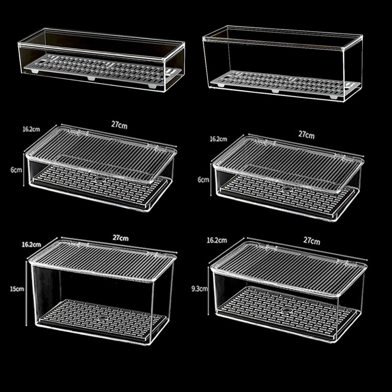 冰箱收纳盒带盖带沥水隔板透明亚克力长方形窄长条保鲜盒冷冻盒