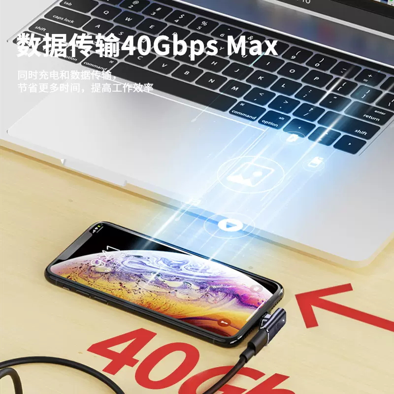 Type-C磁吸USB4转接头24PIN雷雳4雷电3适用为华硕苹果笔记本电脑Macbook直头转弯头PD快充扩展坞转换器