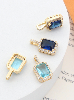 手工diy方形锆石吊坠荧光宝石