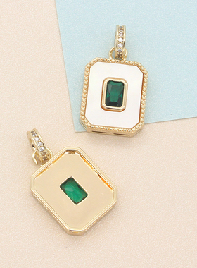 14k铜镀金天然贝母祖母绿吊坠