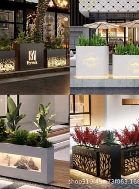 户外不锈钢花箱太阳能发光花箱商业街外摆围栏奶茶店花架餐厅花槽