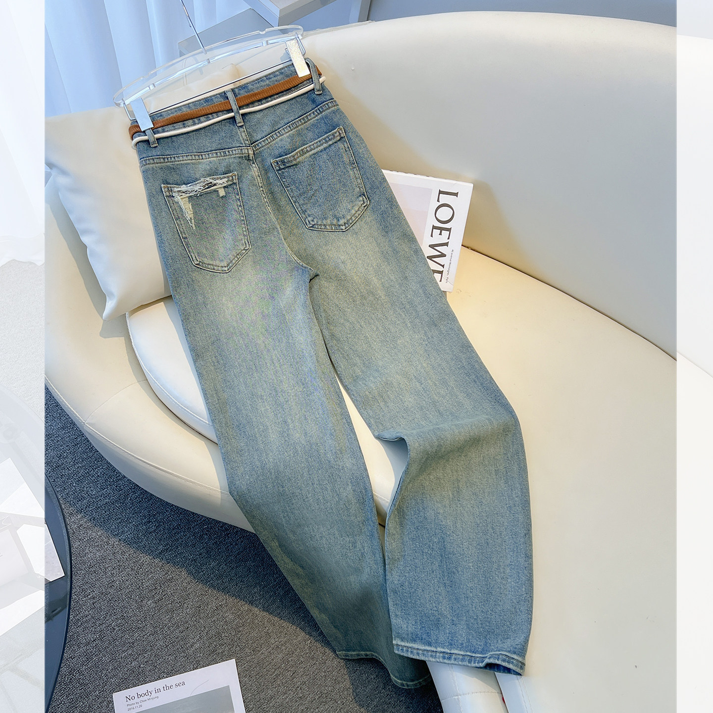 今年流行爆款高腰宽松阔腿牛仔裤女2025秋季新款设计感直筒破洞裤,淘宝优惠券,粉丝福利购,淘宝优惠卷