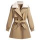 Khaki lapel woolen trench coat mid-length women's