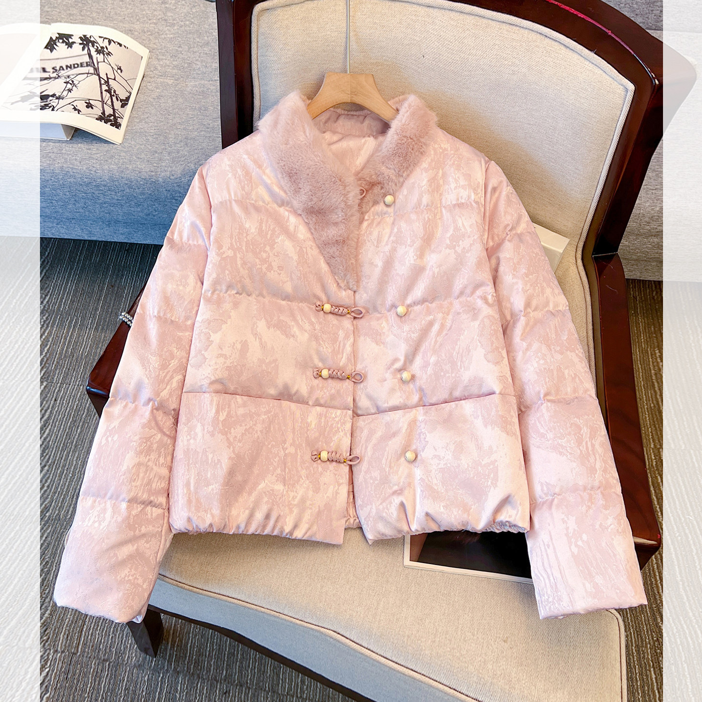 2026超火新中式国风粉色羊羔毛拼接羽绒服女短款冬装白鸭绒厚外套,淘宝优惠券,粉丝福利购,淘宝优惠卷