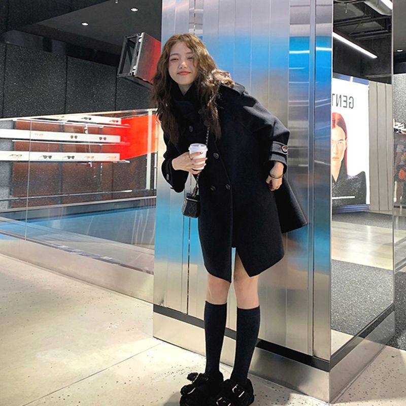 蓝色斗篷外套女毛呢冬季2024年小个子赫本风韩系加厚双面羊绒大衣,淘宝优惠券,粉丝福利购,淘宝优惠卷