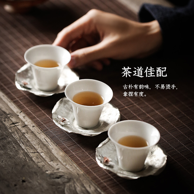 日式锡梅花杯垫手工茶杯垫子茶托杯托金属隔热垫茶道功夫茶具配件