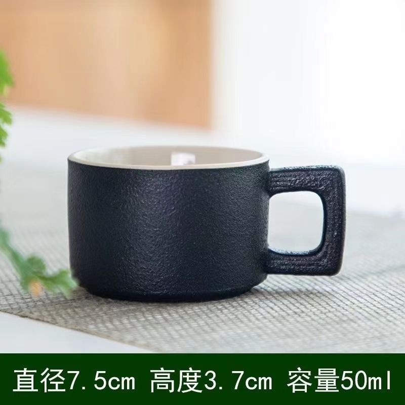 黑陶品茗杯带把手防烫陶瓷功夫茶具小茶杯家用主人个人杯茶碗单杯