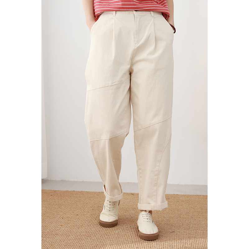 无色无味25年秋季新款棉质裤子百塔高腰显瘦休闲小直筒哈伦裤女裤 - 图1