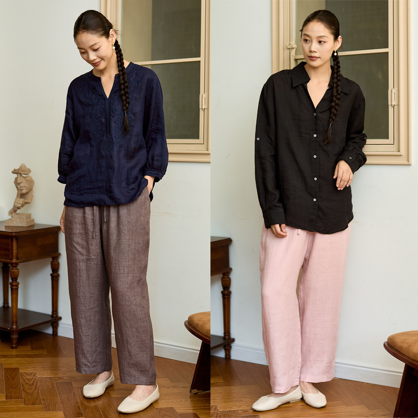 无色无味【经典休闲】夏天纯亚麻松紧腰抽绳宽松简约阔腿休闲裤女,淘宝优惠券,粉丝福利购,淘宝优惠卷