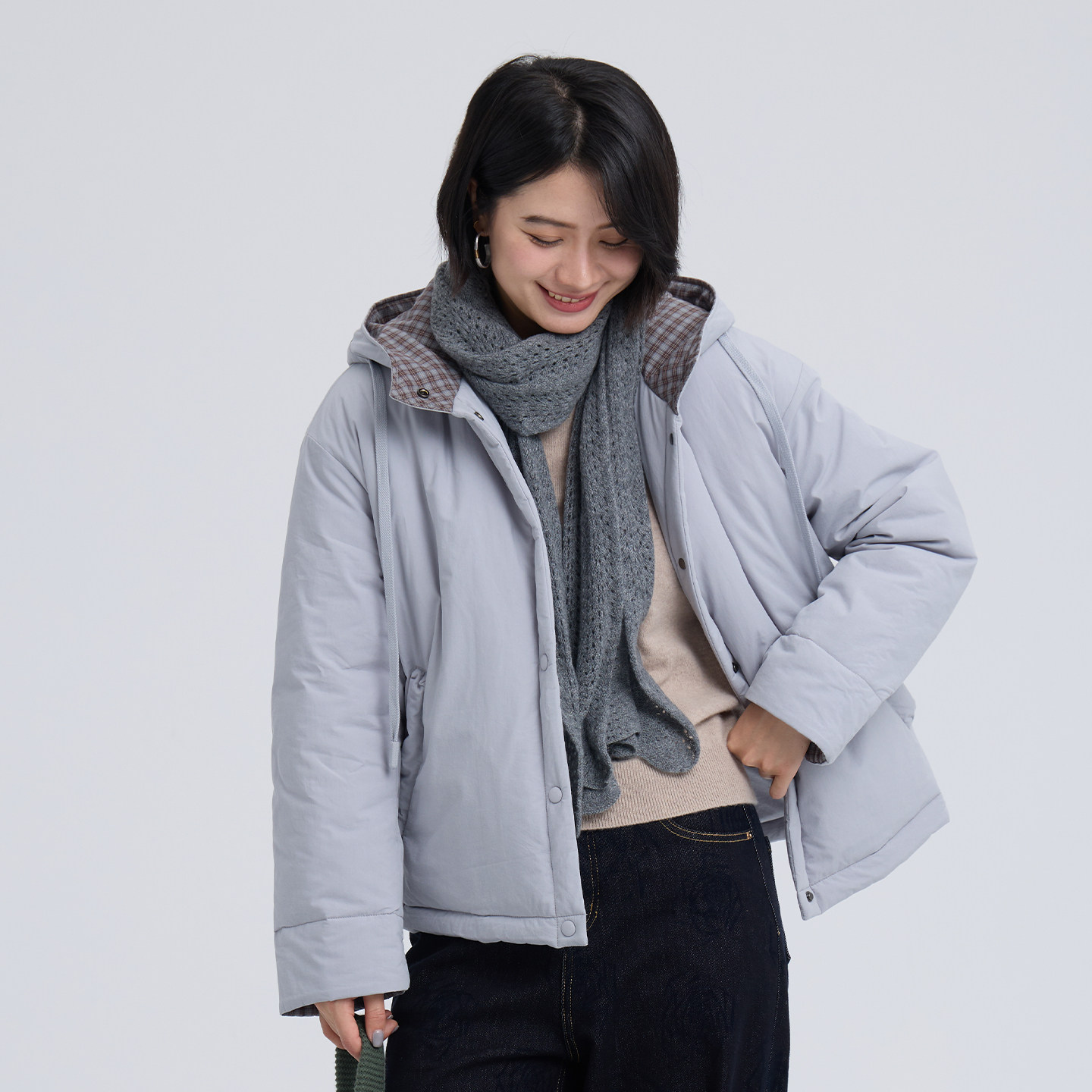 无色无味外套女装冬短款棉服新款休闲风棉衣格纹纯棉加厚女款棉袄,淘宝优惠券,粉丝福利购,淘宝优惠卷