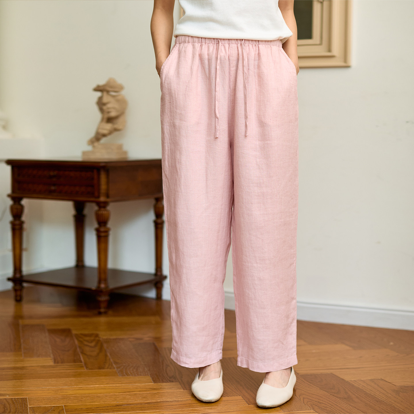 无色无味【经典休闲】夏天纯亚麻松紧腰抽绳宽松简约阔腿休闲裤女,淘宝优惠券,粉丝福利购,淘宝优惠卷