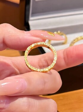 碎碎冰戒指新中式饰品国潮车花锤纹高闪碎碎冰戒指碎冰冰情侣戒款