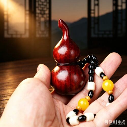百檀香文玩店【百檀阁】紫檀福禄葫芦雕刻手把件随身盘玩工艺品。 - 图2