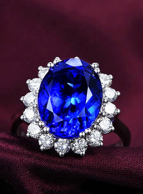 戴妃款蓝宝石戒指女欧美