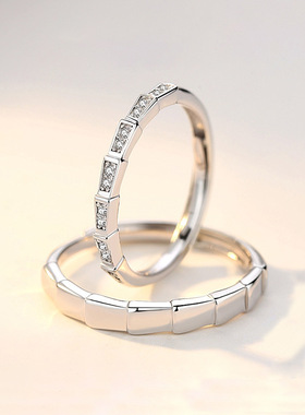 镶钻青竹节情侣戒指一对时尚ins活口指环轻奢小众设计男女对戒