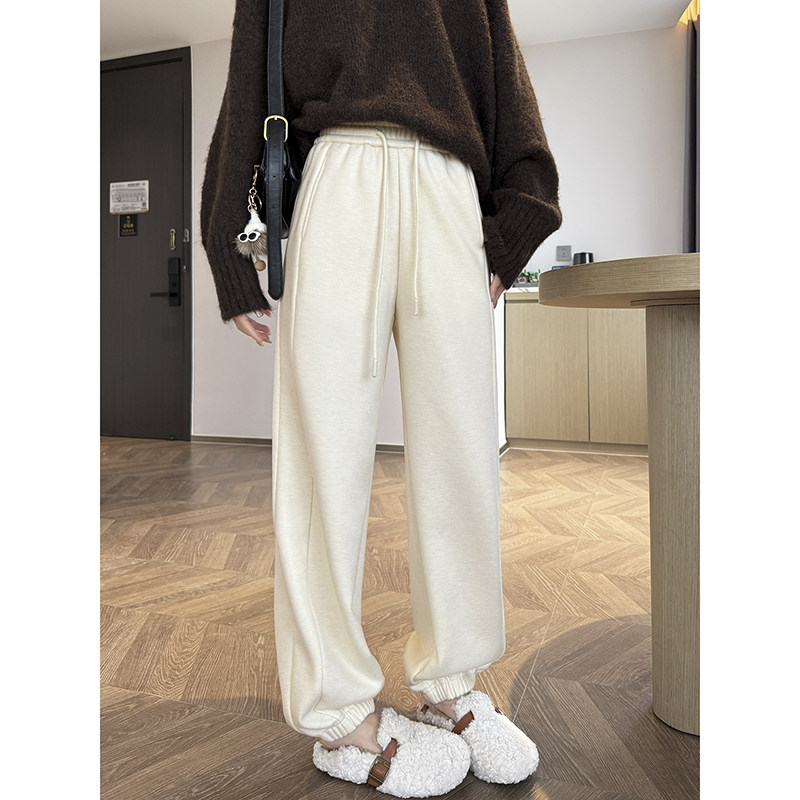 羊毛加绒卫裤女秋冬2025新款高腰休闲哈伦裤直筒收口束脚运动裤子,淘宝优惠券,粉丝福利购,淘宝优惠卷
