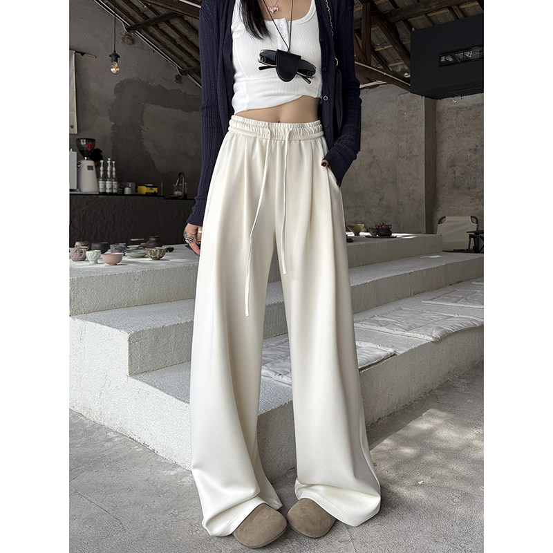 White cloud-like air-layer wide-leg pants for women 2026 spring and autumn high-waisted elastic straight-leg pants with drapey slimming casual pants