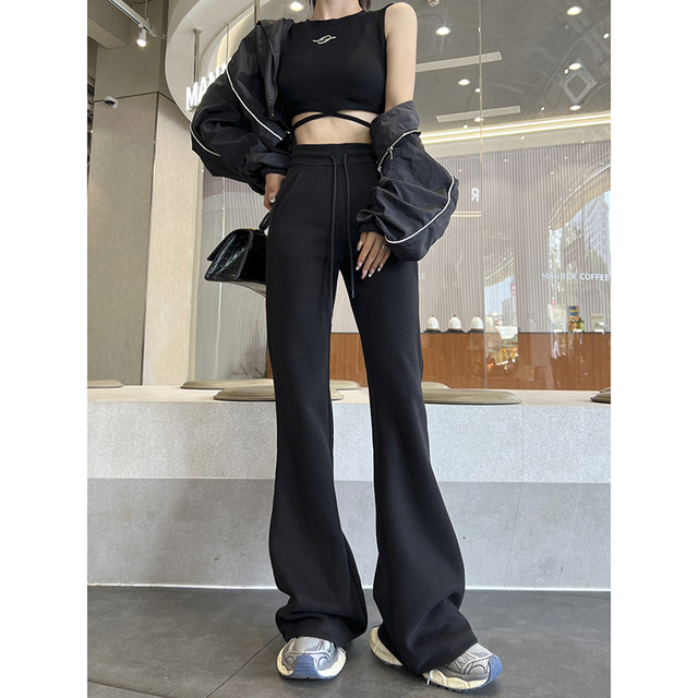 Black yoga pants with flared high waist