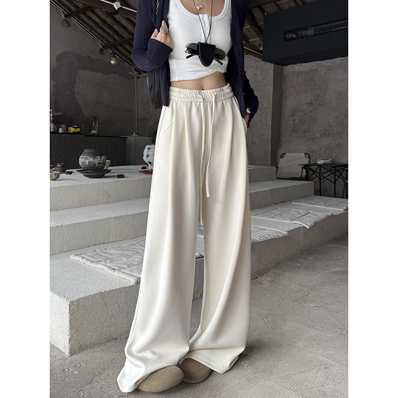 White cloud-like air-layer wide-leg pants for women 2026 spring and autumn high-waisted elastic straight-leg pants with drapey slimming casual pants