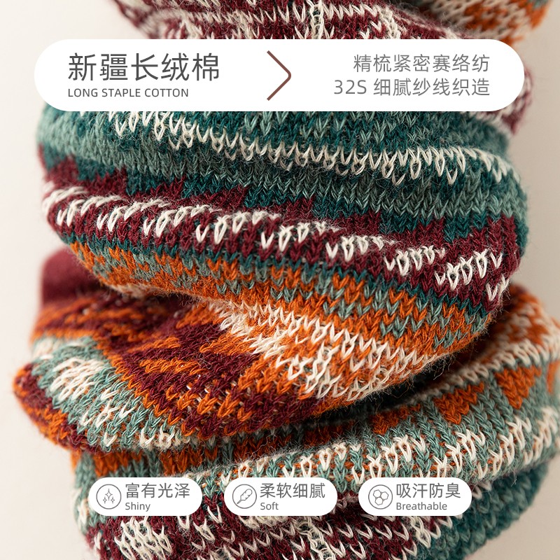 袜子公园复古民族风双针双路袜子女秋冬款文艺潮流堆堆袜中筒袜 - 图0