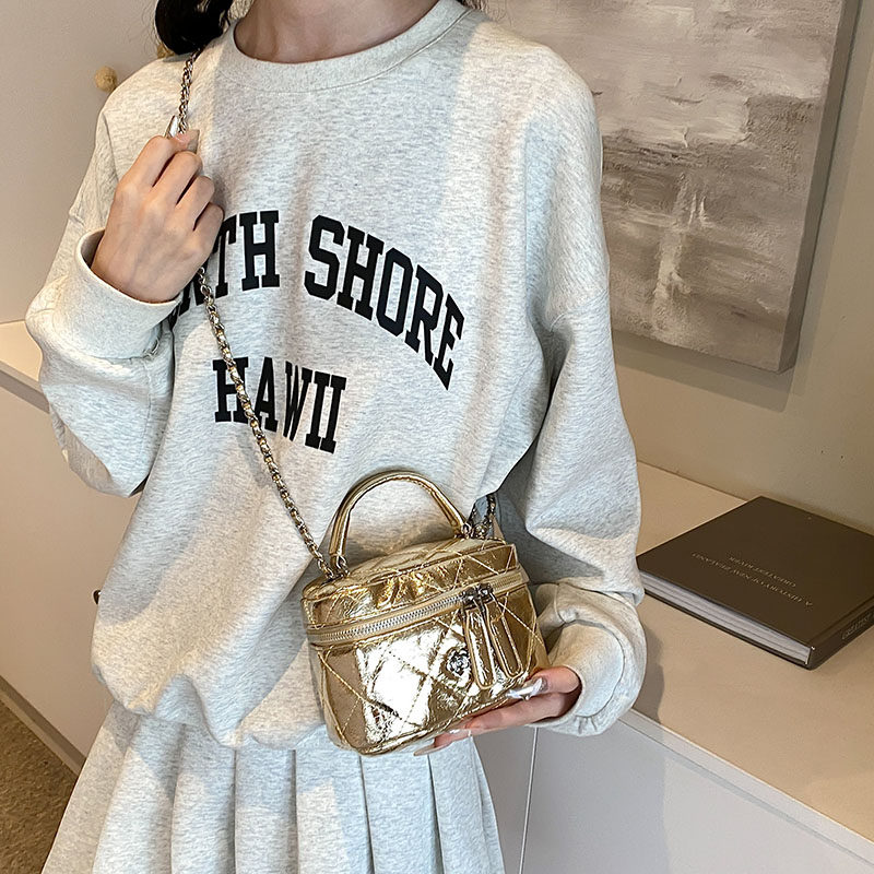 韩版金色小包包女2024新款菱格链条包高级感洋气斜挎包爆款小方包,淘宝优惠券,粉丝福利购,淘宝优惠卷