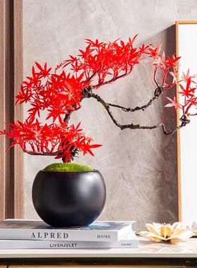 仿真迎客松摆件崖柏盆栽小植物客厅家居装饰品新中式假花松树盆景