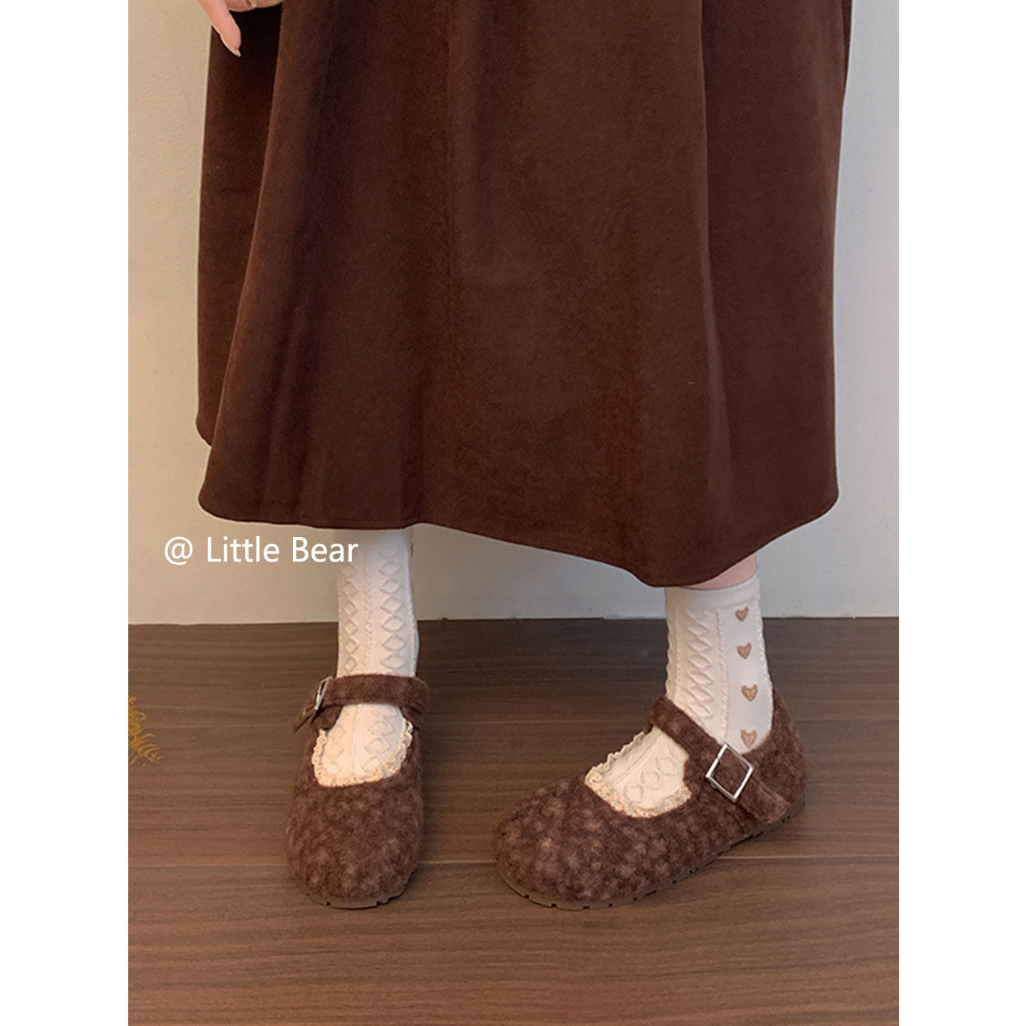 小熊出走日系小花边玛丽珍单鞋女春秋平底复古甜美百搭加绒毛毛鞋,淘宝优惠券,粉丝福利购,淘宝优惠卷