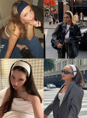Bella风~定制棉弹发带时髦运动感欧美弹力百搭针织健身头带女吸汗