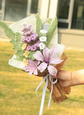 成品手工针织毛线花束仿真玫瑰大飞燕花束居家插花送男女朋友节日