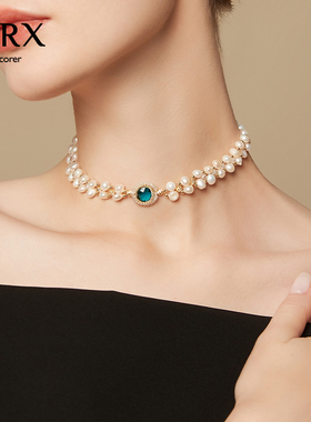 JXRX绿色水晶天然珍珠项链