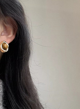 JXRX虎眼石吊坠毛衣链女大气高档高级感长款金色项链秋冬脖子配饰