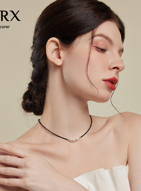 JXRX碎银子项链女黑色水晶锁骨链