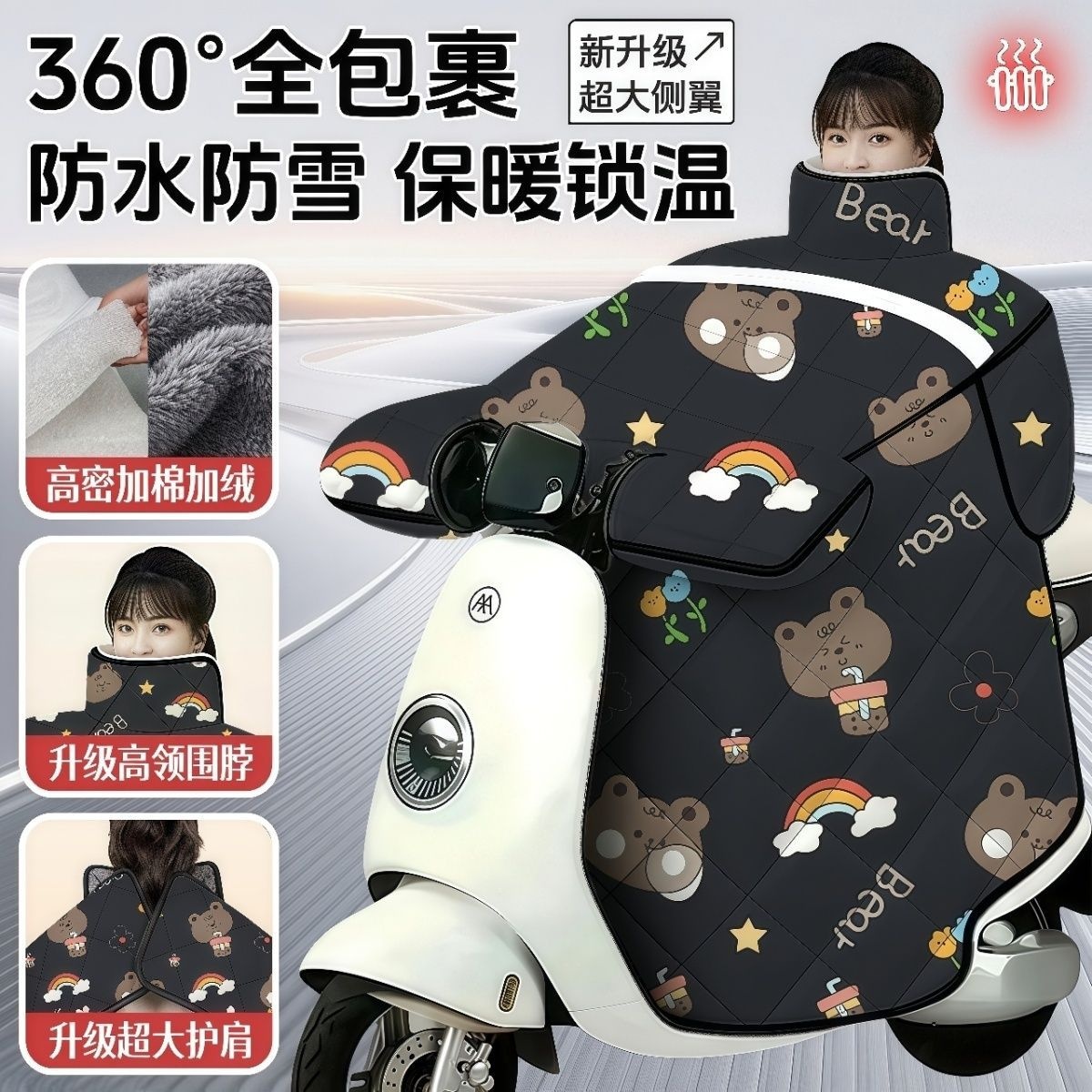 电动车挡风被冬季加厚加绒护肩加宽侧翼防水防寒电动三轮车防风罩 - 图2