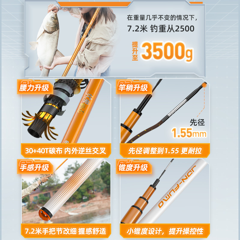 佳钓尼伏魔鲢击橙小白鲢鳙专用鱼竿手杆超硬轻量大物竿台钓竿手竿