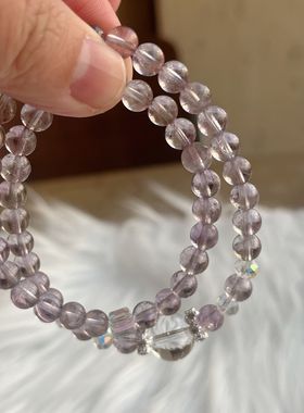 天然巴西紫水晶双圈手链女款甜美紫色水晶手串设计感闺蜜手串