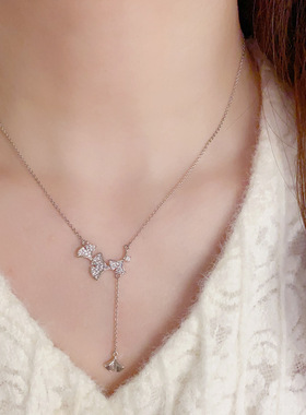 夏季新款精致超闪锆石银杏叶项链女冷淡风气质时尚百搭优雅锁骨链