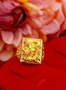 开口复古男士戒指黄金色沙金戒指霸气发财富龙马宝石戒铜首饰福财