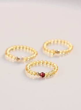 天然黄水晶戒指女ins小众设计细水晶闺蜜简约指环古风