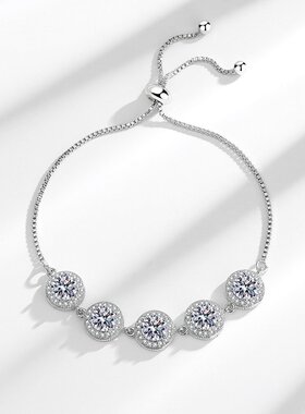 跨境直播爆款满钻公主圆包锆石手链女抽拉式小众时尚百搭手饰