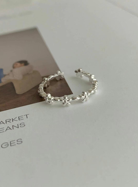 韩国东大门饰品花朵小清新银戒指女时尚网红开口可调节指环