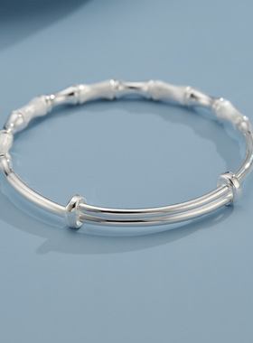 工厂竹节镀银手镯女实心年轻款高级感镯子送女友礼物跨境外贸