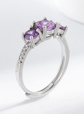 直播跨境个性简约ins风紫色精致锆石日常通勤潮戒圈戒指现货